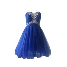 Kivary Women&#39;s Short A Line Crystals Beaded Corset Tulle Prom Dresses Royal Blue - £107.02 GBP