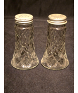 Vintage Anchor Hocking Waterford Clear Salt &amp; Pepper Shaker Set With Met... - $12.19 CAD