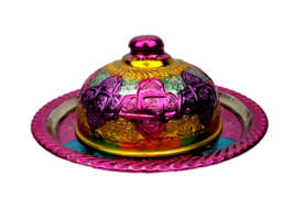 Embossed Moroccan Metal Serving Platter Tray W/ Dome Food Cover Hand Pai... - $227.99