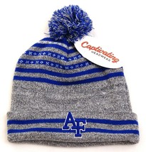 Captivating Headwear Blue &amp; Gray Air Force Cuff Pom Beanie Men&#39;s One Size NWT - £13.93 GBP