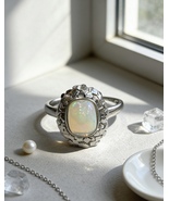 Natural Opal Ring 925 Silver Adjustable Vintage Band Gift for Her 7x9mm - $49.00
