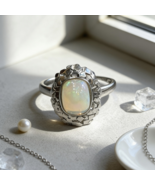 Natural Opal Ring 925 Silver Adjustable Vintage Band Gift for Her 7x9mm - $49.00