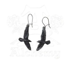 SteamPunk Victorian Alchemy Gothic Pewter Black Raven Loop Earrings, NEW UNUSED - £12.36 GBP