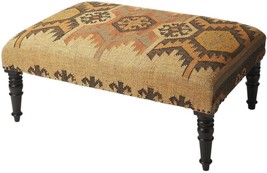 Cocktail Ottoman Southwestern Mountain Lodge Distressed Brown Jute Solid Wood - £647.14 GBP