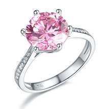 3Ct Round Cut Fancy Pink Topaz Lab Created Diamond Ring 14K White Gold Finish - £50.53 GBP
