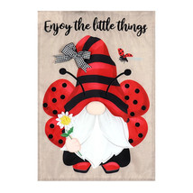 Ladybug Gnome Appliqué Garden Flag-2 Sided Message, 12.5&quot; x 18&quot; - £18.87 GBP