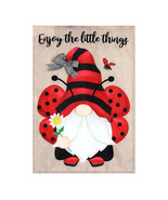Ladybug Gnome Appliqué Garden Flag-2 Sided Message, 12.5&quot; x 18&quot; - $24.00