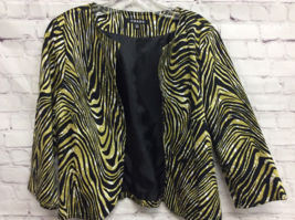 Chaus Womens Jacket Green Black Zebra Print Open Front Stretch Lined 6 - $10.33