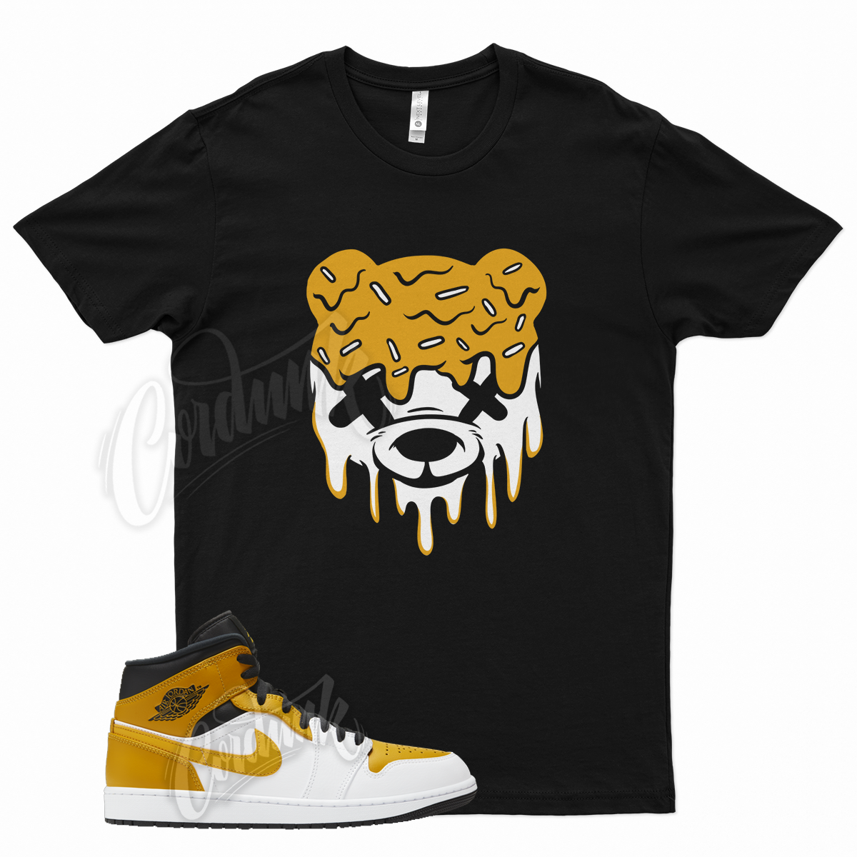 Primary image for Black DRIPPY T Shirt for Air J1 1 Mid University Gold White