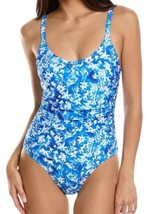 NWT NICOLE MILLER swimsuit XL maillot tank watercolor ruched blue floral... - $49.50