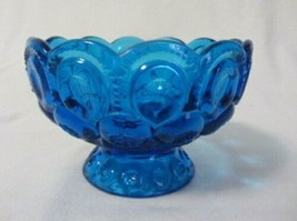 L E SMITH LIGHT BLUE MOON &amp; STARS SCALLOPED EDGE 4&quot;  COMPOTE CANDY DISH - £9.74 GBP
