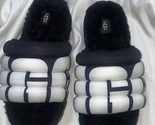 NEW Maxi UGG Logo Puff Slides Black &amp; White Lamb Fur Women&#39;s Size 9 - $44.41