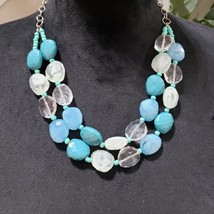Women Fashion Mystic Mint Faceted Bead 2 Strand Collar Necklace w/ Lobster Clasp - £22.15 GBP
