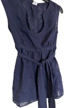 Women’s J. Crew Sleeveless Navy Linen Blend Blouse With Wrap Around Tie Size 0 - £11.58 GBP