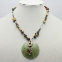 Retired Silpada Reversible Kabkaban Leaf Pendant Multi-Stone Bead Necklace N1855 - £24.04 GBP