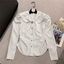 Sailor Collar Blouses for Women 2022 Autumn New Elegant Chic All-Match Bow St Bl - £137.83 GBP