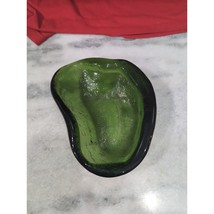 Blenko Amoeba Freeform Dark Green Art Glass Trinket Dish, Vintage Decor,... - $29.70