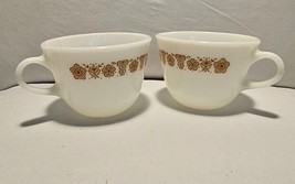 2 Vintage Pyrex Butterfly Gold Corning USA Milk Glass Cups Mugs Cottagecore - $12.57