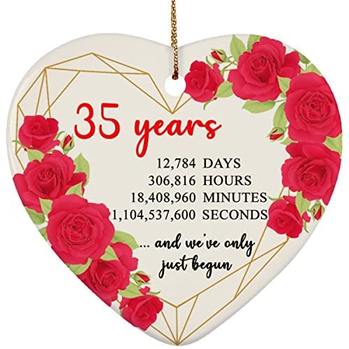 hdhshop24 35 Years Rose Flower Heart Frame Ornament Ceramic 3 inch 35th Wedding