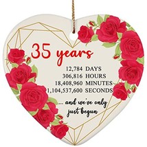 hdhshop24 35 Years Rose Flower Heart Frame Ornament Ceramic 3 inch 35th Wedding  - £15.78 GBP