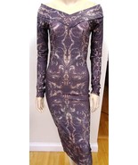 BITCHING & JUNK FOOD ladies scroll print body con maxi dress MEDIUM 10 PUNK GOTH - $31.59