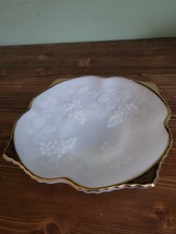 Anchor Hocking Vintage Milk Glass Bowl  Grape Pattern with gold Gilding - £11.15 GBP