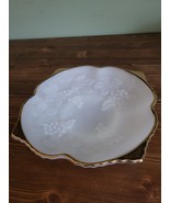 Anchor Hocking Vintage Milk Glass Bowl  Grape Pattern with gold Gilding - £11.01 GBP