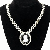 Vintage Beaded Cameo Pendant Necklace 24&quot; - £8.23 GBP