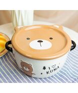 Pack Of 2 Brown Kuma Bear Porcelain Kids Food Bowls 25Oz W/ Condiment Li... - €25,92 EUR