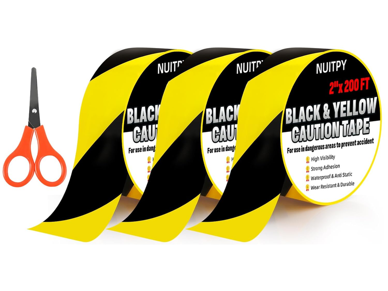 3 Roll Black & Yellow Caution Tape, 2'' X 600 FT Total Length Safety Tape, Black Item image 11