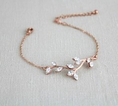 1Ct Marquise Cut Moissanite Floral Chain Bracelet 14K Rose Gold Plated - £237.73 GBP