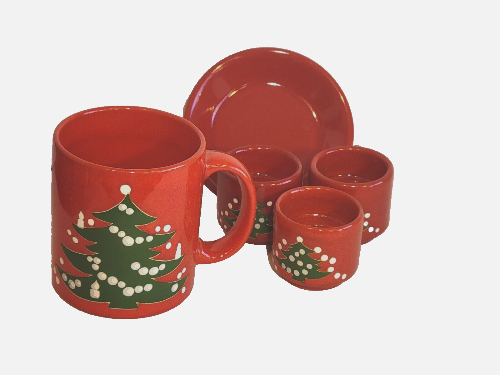 Waechtersbach CHRISTMAS TREE Pattern 3 Votive Candleholders, Mug and Bowl Lot - $29.69