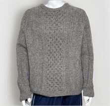 Handmade Fisherman Sweater Mens XL Gray Wool Cable Knit Crew Neck Heavyw... - $98.86