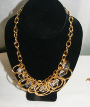 Vintage Gold-tone Chain Necklace with Dangle Drop Circles and Clear Stones - $657.14 MXN