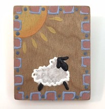 Hand Painted Brooch / Pin Lamb in Sun on Wooden Tile 1.25&quot; x 1&quot; - £7.86 GBP