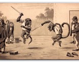 Anthropomorphic Monkeys Dueling w Swords Embossed UNP DB Postcard Y16 - $17.77