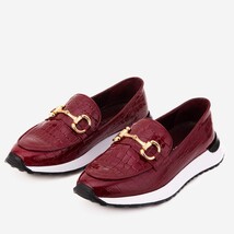 The Milan Burgundy Croc-Embossed Patent Leather Women Sneaker image 5