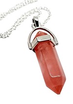 Natural Cherry Quartz Pendant Gemstone Healing Point Reiki 18&quot; Chain Necklace - £3.86 GBP