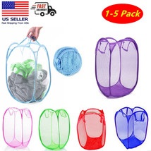 1-5 Foldable Portable Washing Clothes Laundry Basket Bag Bin Hamper Mesh Storage - £5.54 GBP+