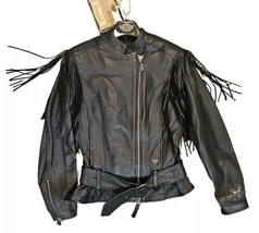 Harley Davidson Leather Fringe Jacket Womens Size XS Extra Small With Belt - £317.69 GBP