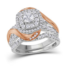 14k White Gold Rose-tone Round Diamond Certified Halo Bridal Wedding Ring Set - £1,928.11 GBP