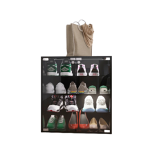 Black 4-Layer Glass Shoe Cabinet with LED &amp; Bluetooth Control - $2,621.90 MXN