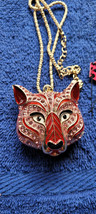 New Betsey Johnson Necklace Wolf Bear Head Red White Rhinestone Collectible Nice - £11.98 GBP
