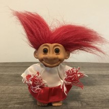Russ Troll Doll School Sports Cheerleader Red Hair Red White Pom Uniform 4” Vtg - £9.51 GBP