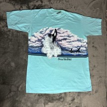 Vintage 80s Sea World Orca Graphic Print  T Shirt Blue Size L Onieta - $36.92 CAD