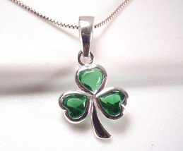 Simulated Emerald Shamrock Pendant Silver Plated Green - $10.79