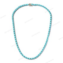 925 Sterling Silver Sleeping Beauty Turquoise Gemstone Tennis Necklace Jewelry - £189.96 GBP