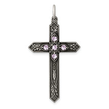 Silver Antiqued June Glass Birthstone Cross Pendant QC4333 - £48.07 GBP