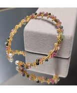  14K Gold Plated Adjustable Tourmaline Bangle, Colorful Gemstone Bracele... - $209.84
