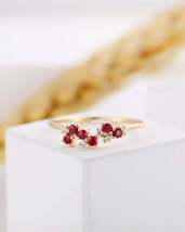 1.7Ct Round Cut Red Garnet &amp; Diamond Dainty Promise Ring Band 14K Rose Gold Over - £70.39 GBP